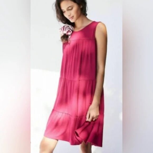 Anthropologie Saturday Sunday Shanna Tiered Jersey Tunic Dress Berry Size M - Picture 2 of 11